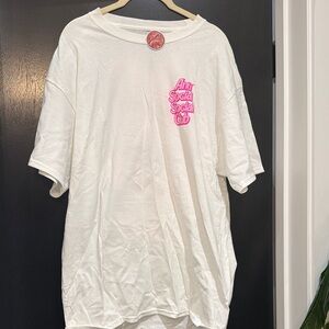Anti Social Social Club White Tee with Pink Logo